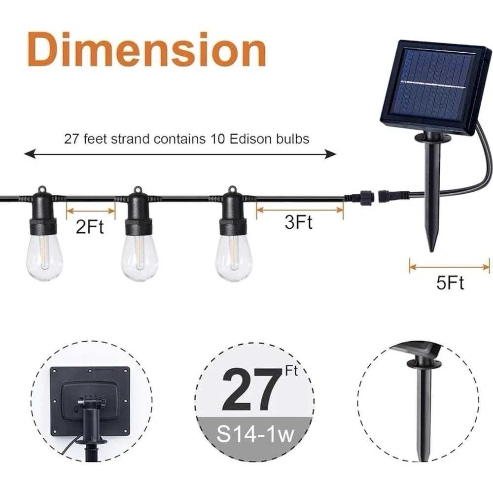 27ft Solar Outdoor String Lights NEW - Picture 7 of 7
